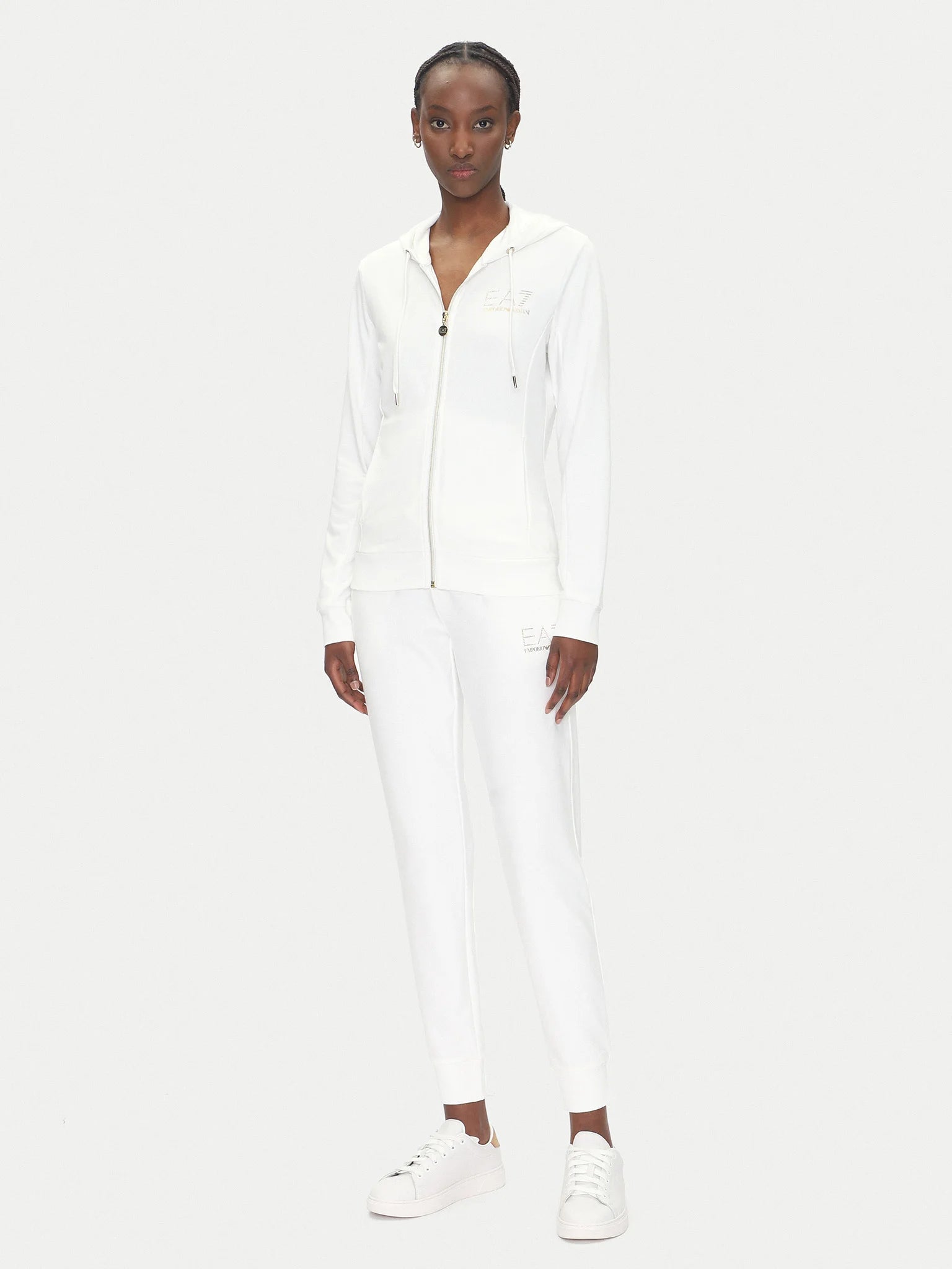 EMPORIO ARMANI TUTA BIANCA E ORO CON ZIP IN COTONE DONNA
