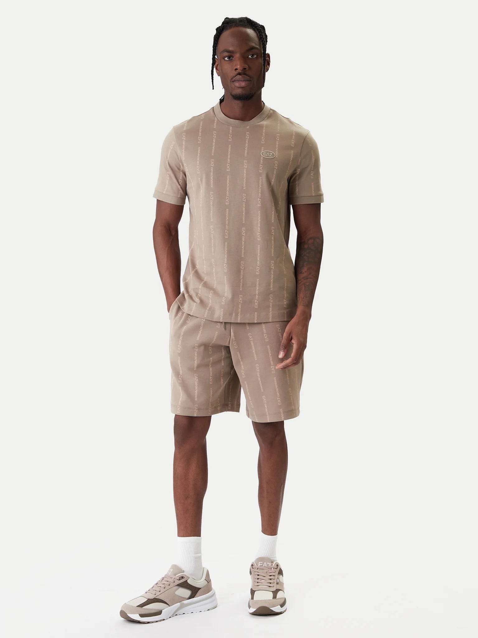 EMPORIO ARMANI Completino T-Shirt/Pantalonicno Con Bande Logo Beige