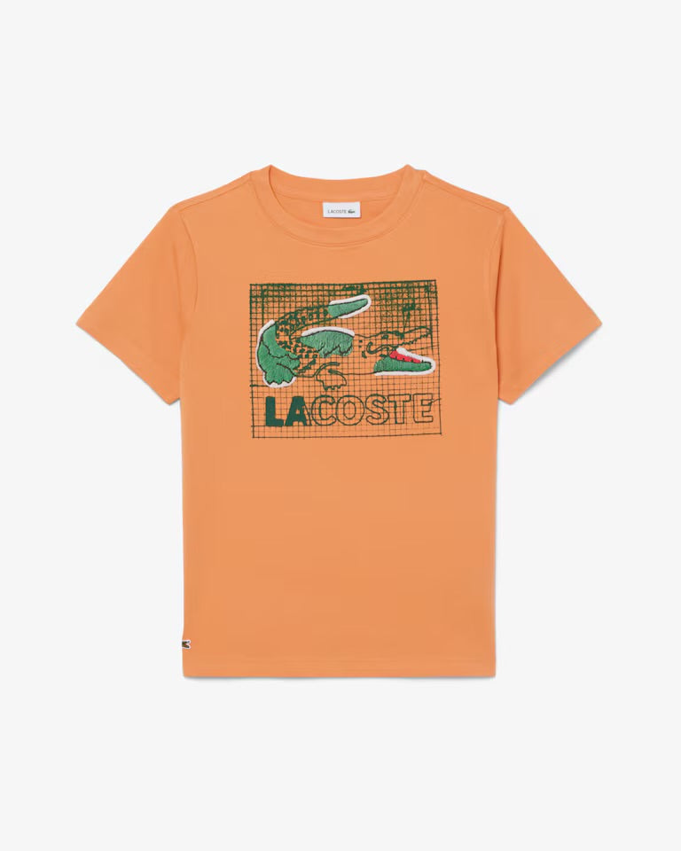 LACOSTE T-Shirt in Cotone con Stampa Grafica Bambino/Bambina Arancione