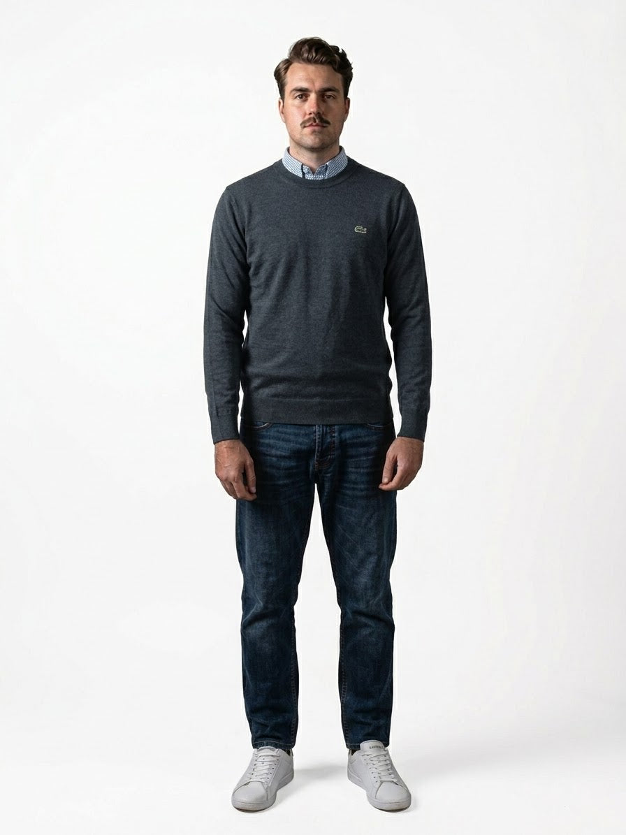 LACOSTE Pullover Girocollo Basic In Misto Lana Grigio