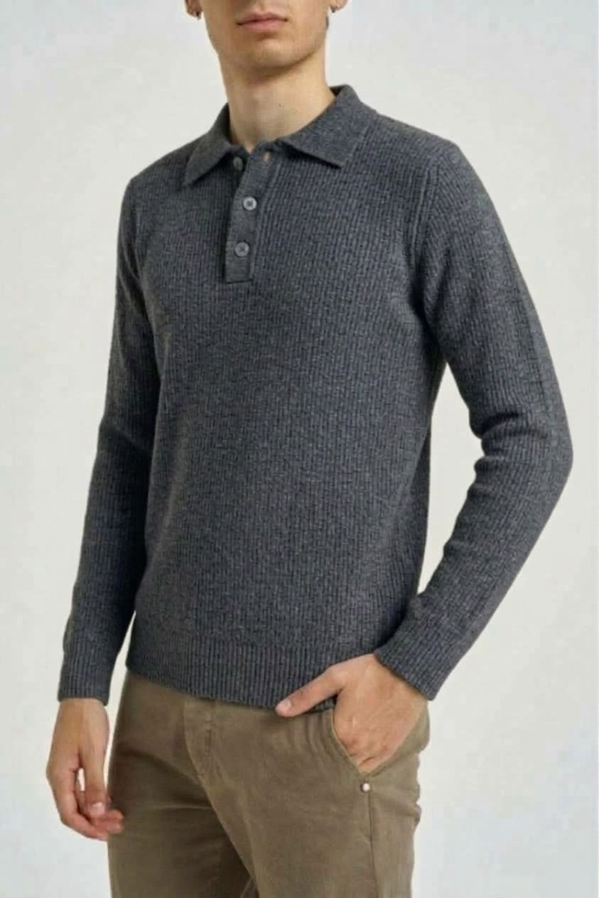 HAMAKI-HO Polo Manica Lunga In Maglia Grigio Scuro