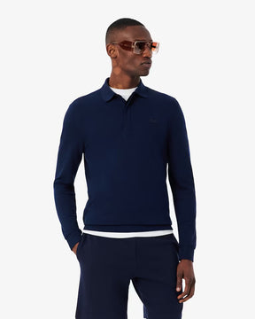LACOSTE Polo Maniche Lunghe In Piquè Elasticizzato Blu