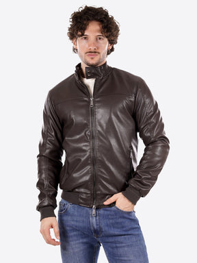 GIANNI LUPO Giacca In Ecopelle Collo Alto Marrone