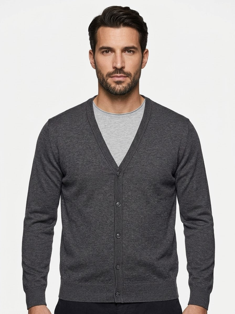 GIANNI LUPO Cardigan Con Bottoni e Scollo a V Grigio