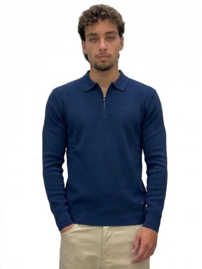 GIANNI LUPO Polo A Mezza Zip Maniche Lunghe Blu