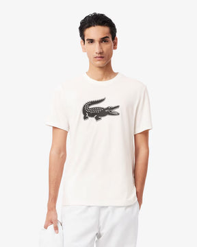 LACOSTE T-Shirt Logo Centrale Bianca e Nera
