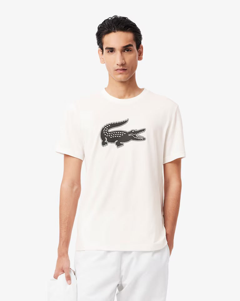 LACOSTE T-Shirt Logo Centrale Bianca e Nera