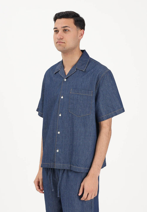 LACOSTE Coordinato Jeansato Camicia Mezze Maniche e Pantaloncino Jeansato Scuro
