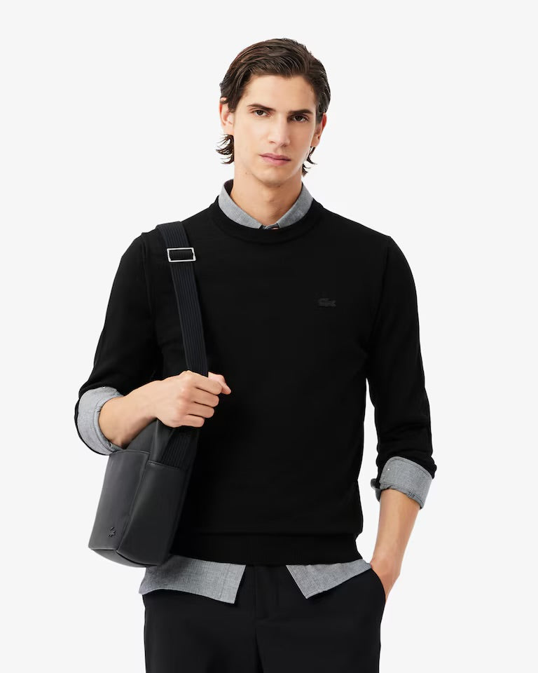 LACOSTE Maglioncino Basic in 100% Lana Nero