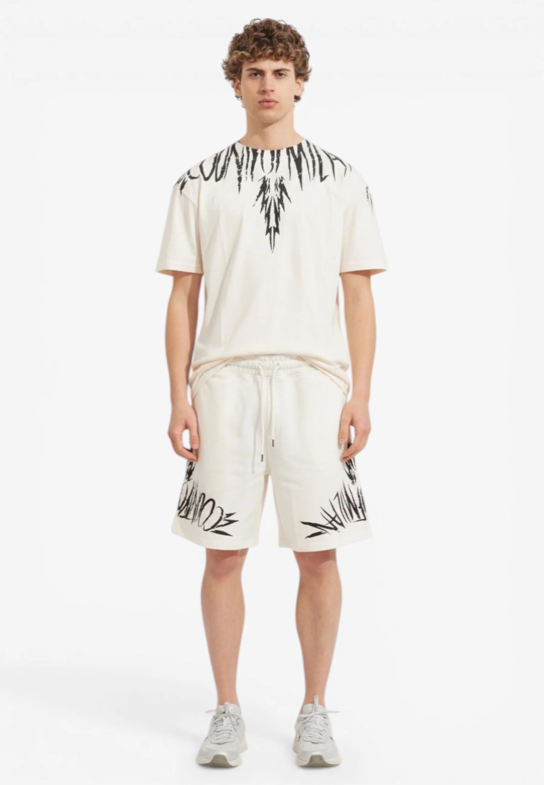 COUNTY OF MILAN Completino Marcelo Burlon T-Shirt e Pantaloncino Bianco Stampa Logo Nero