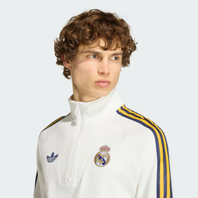 ADIDAS ORIGINALS Tuta Completa Real Madrid Mezza Zip Bianca/Blu Con Strisce Bianche/Gialle (Copia)