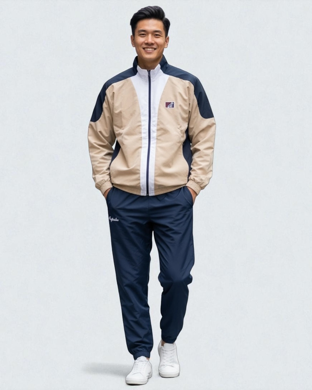 AUSTRALIAN Tuta Posh Tracksuit Leggera In Microfibra Con Zip Beige/Bianca/Blu  25/26
