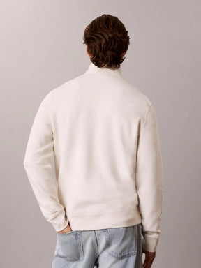 CALVIN KLEIN Felpa Mezza Zip Pile Misto Cotone Con Logo Avorio 26/27