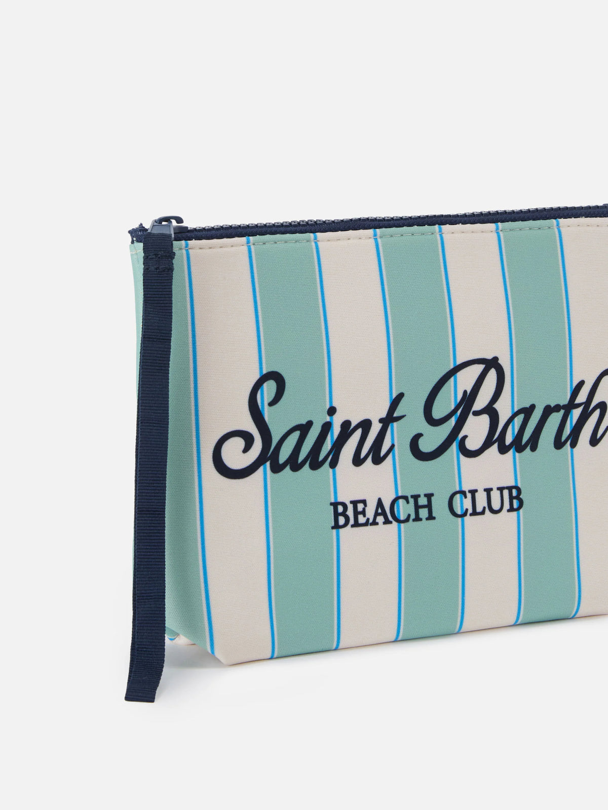 SAINT BARTH POCHETTE ALINE IN SCUBA A RIGHE VERDE MENTA E LOGO BEACH CLUB