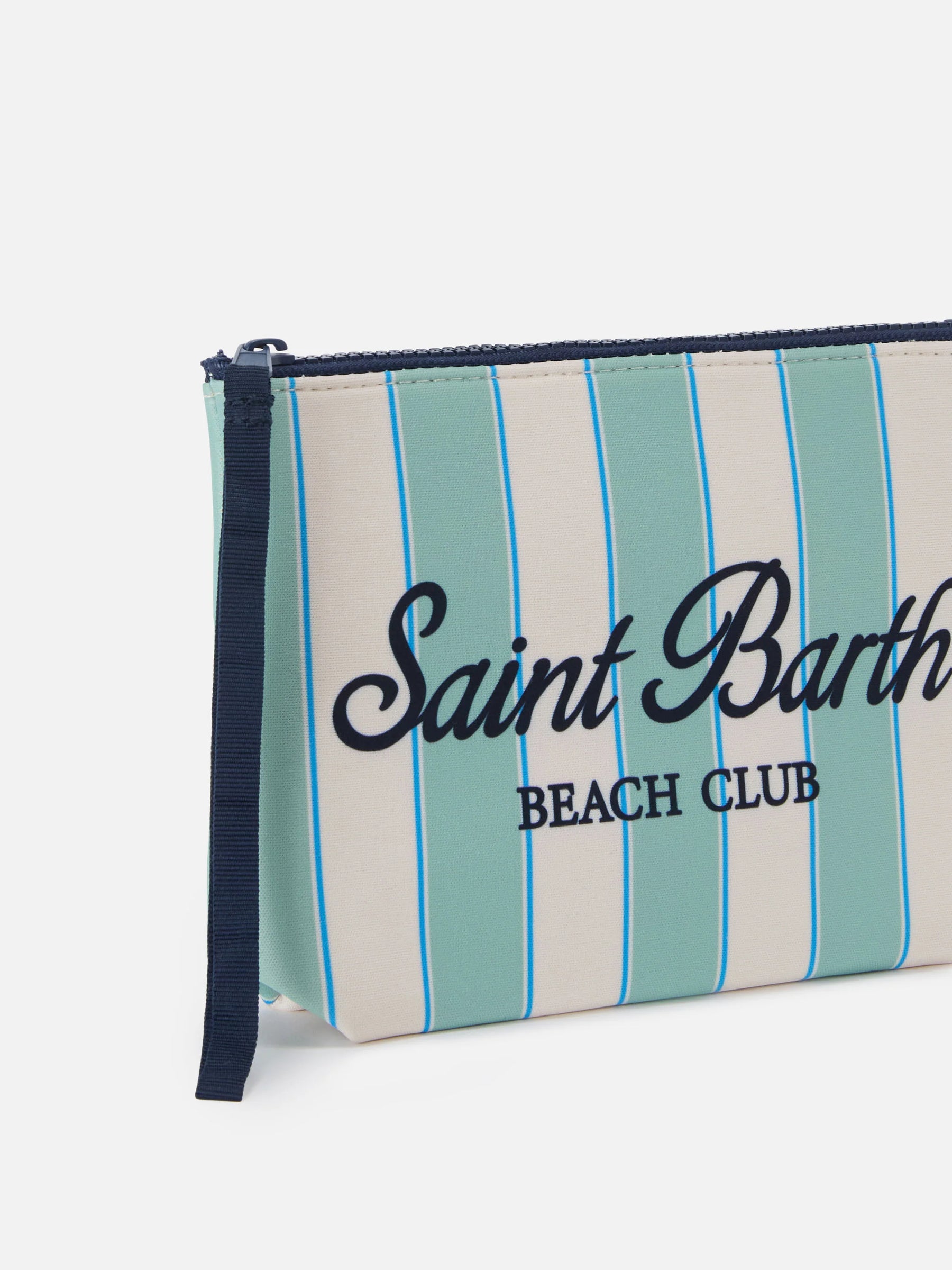 SAINT BARTH POCHETTE ALINE IN SCUBA A RIGHE VERDE MENTA E LOGO BEACH CLUB