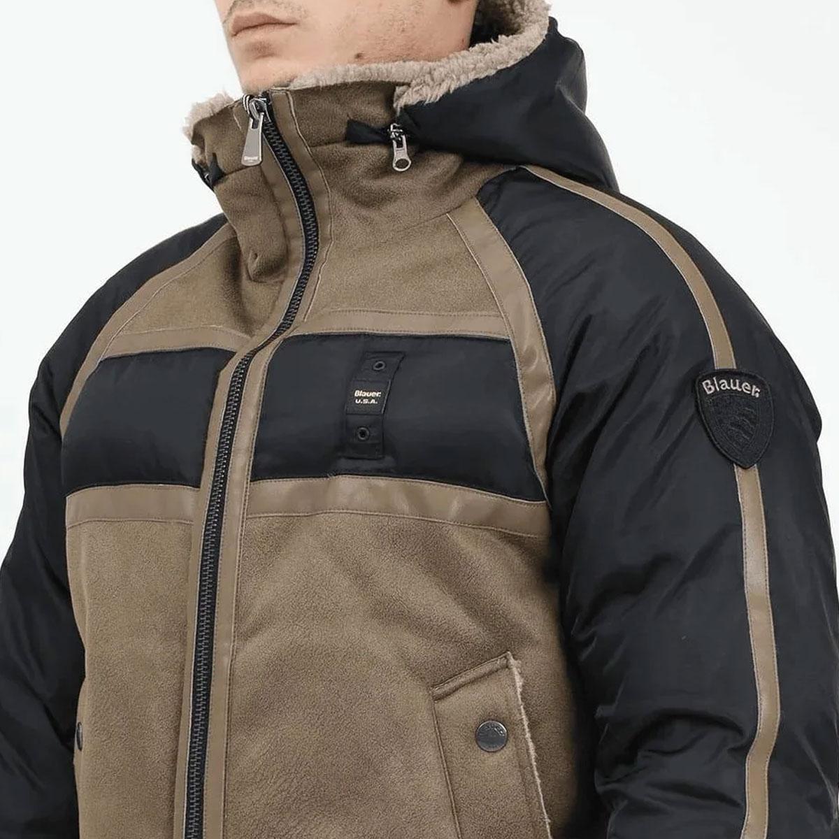 BLAUER Giubbotto Uomo Ovattato Invernale Montone Beige/Nero