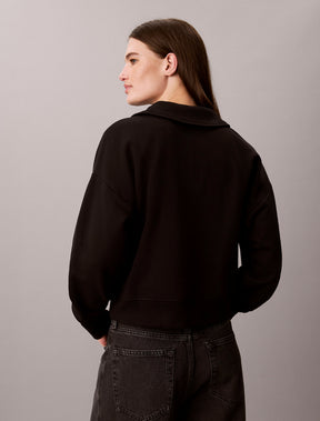 CALVIN KLEIN Donna Felpa Con Scollo a V e Colletto Con Logo Piccolo Frontale Nero
