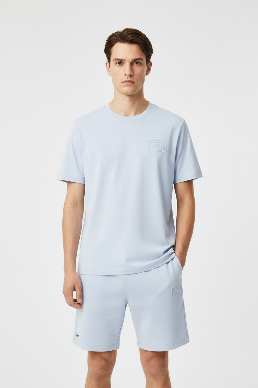 LACOSTE Completino con Logo Goffrato Tono Su Tono Celeste Polvere