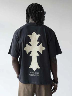 BLACK ISLAND T-Shirt In Cotone Con Stampa Croce Grigio Scuro