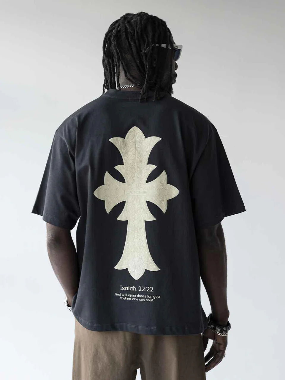 BLACK ISLAND T-Shirt In Cotone Con Stampa Croce Grigio Scuro