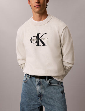 CALVIN KLEIN Maglioncino Relaxed Fit Con Logo Frontale Grande Bianco