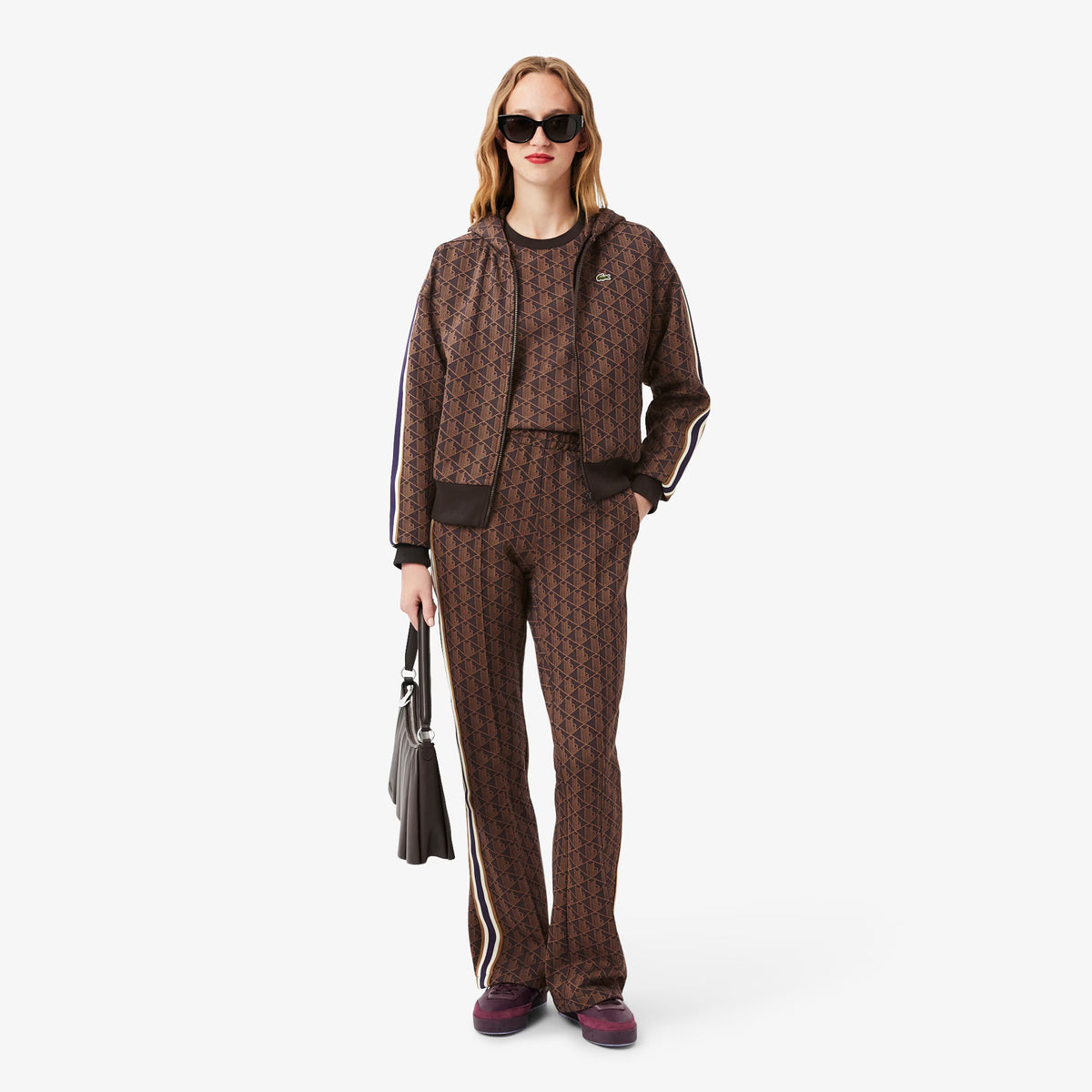 LACOSTE Tuta Monogram Donna Marrone\Viola