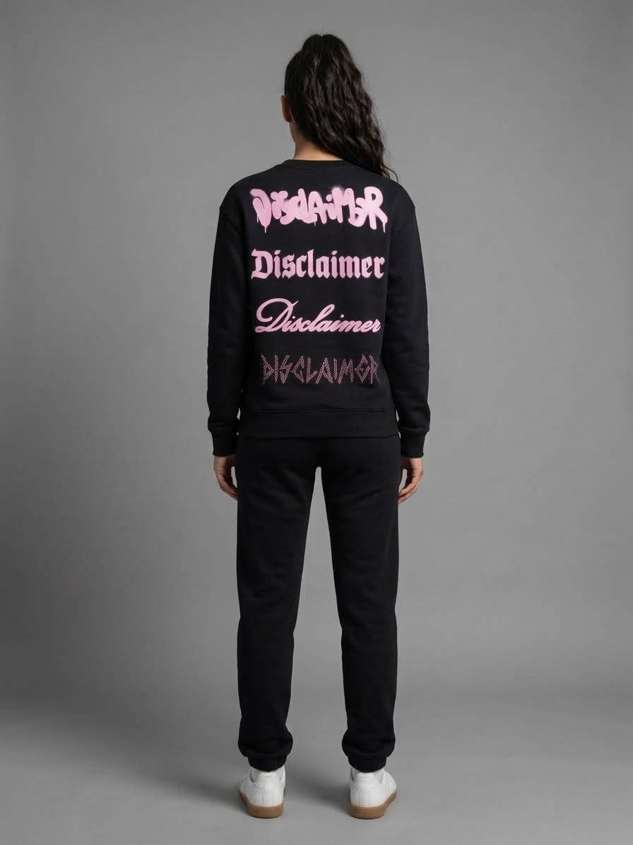 DISCLAIMER Felpa Girocollo Senza Cappuccio Con Scritta Retro Donna Nero