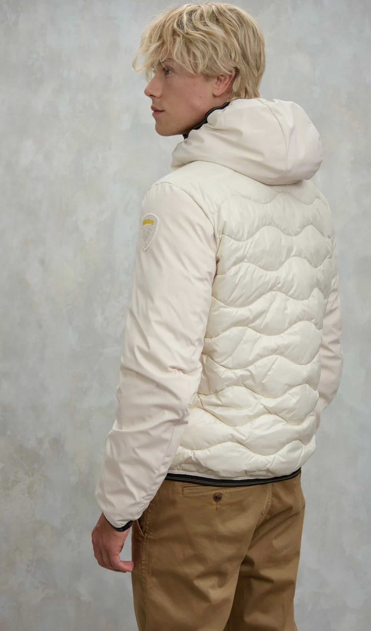 BLAUER Giubbotto Uomo Piumino Invernale Ondulato Manica Liscia Panna