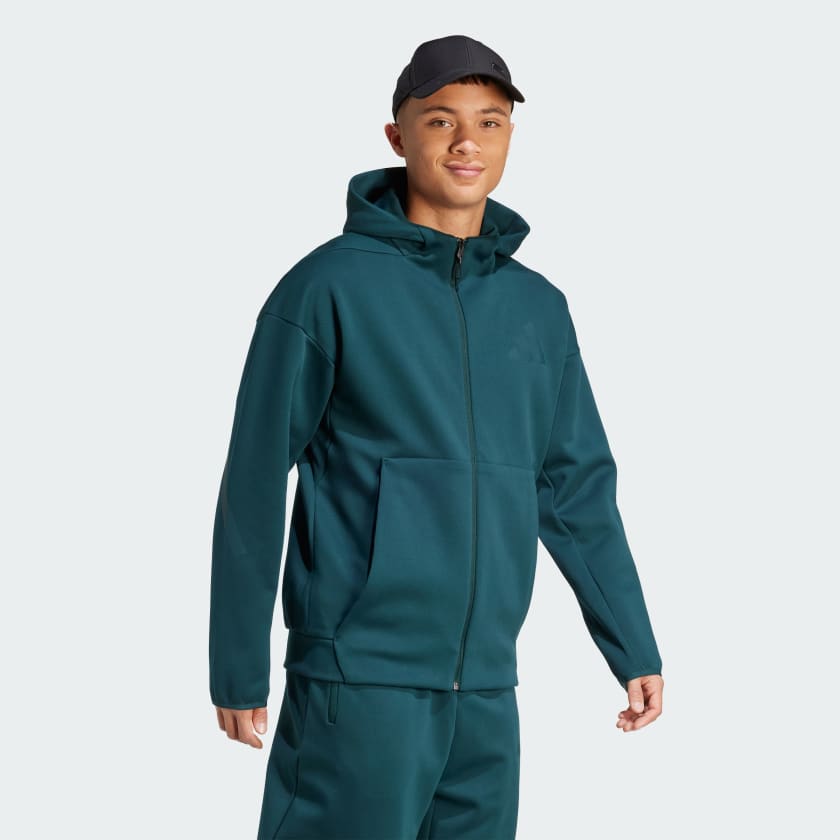 ADIDAS Tuta Leggera Z.N.E In Cotone Con Zip Con Cappuccio e Logo Verde/Nera