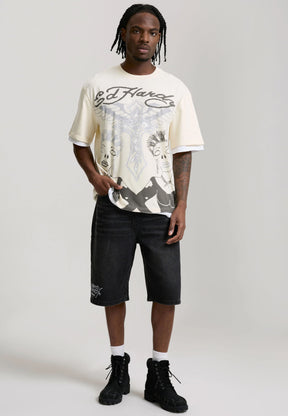 ED HARDY T-Shirt Con Stampa Frontale Panna/Nero