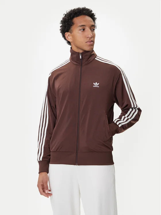 Adidas Originals Felpa con Zip Uomo Marrone Strisce Bianche