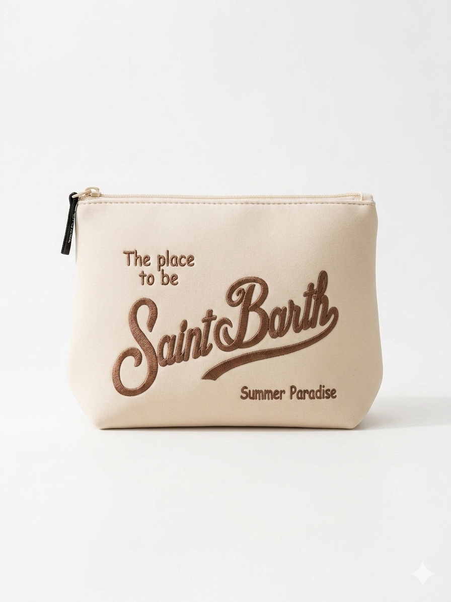 SAINT BARTH Pochette Aline In Nylon Beige/Caffè