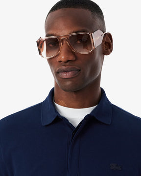 LACOSTE Polo Maniche Lunghe In Piquè Elasticizzato Blu