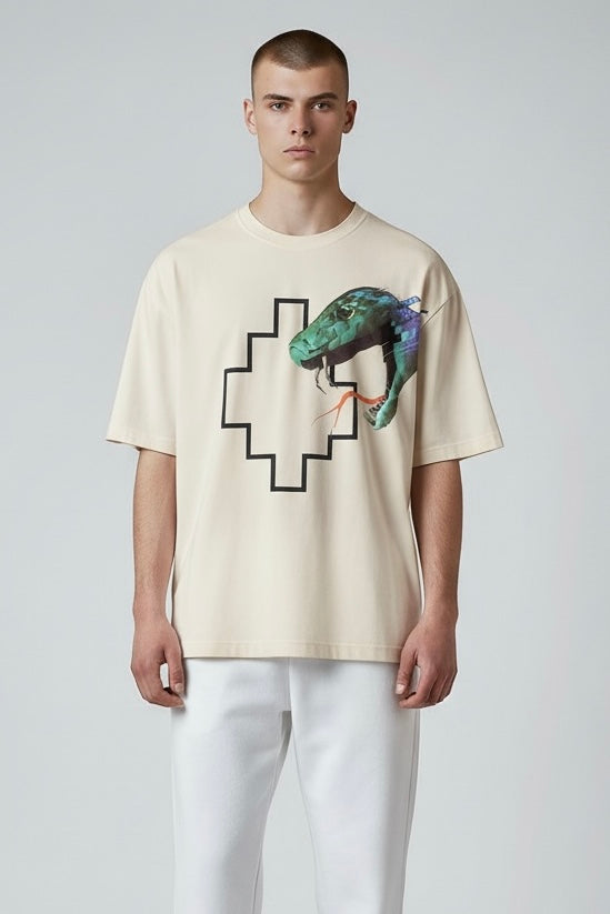 COUNTY OF MILAN Marcelo Burlon T-Shirt Con Stampa Serpente Beige