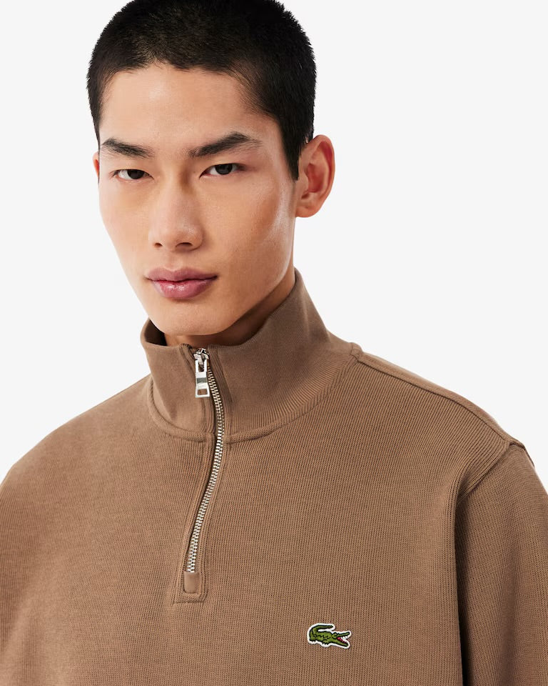 LACOSTE Felpa Interlock Collo Alto Mezza Zip Beige