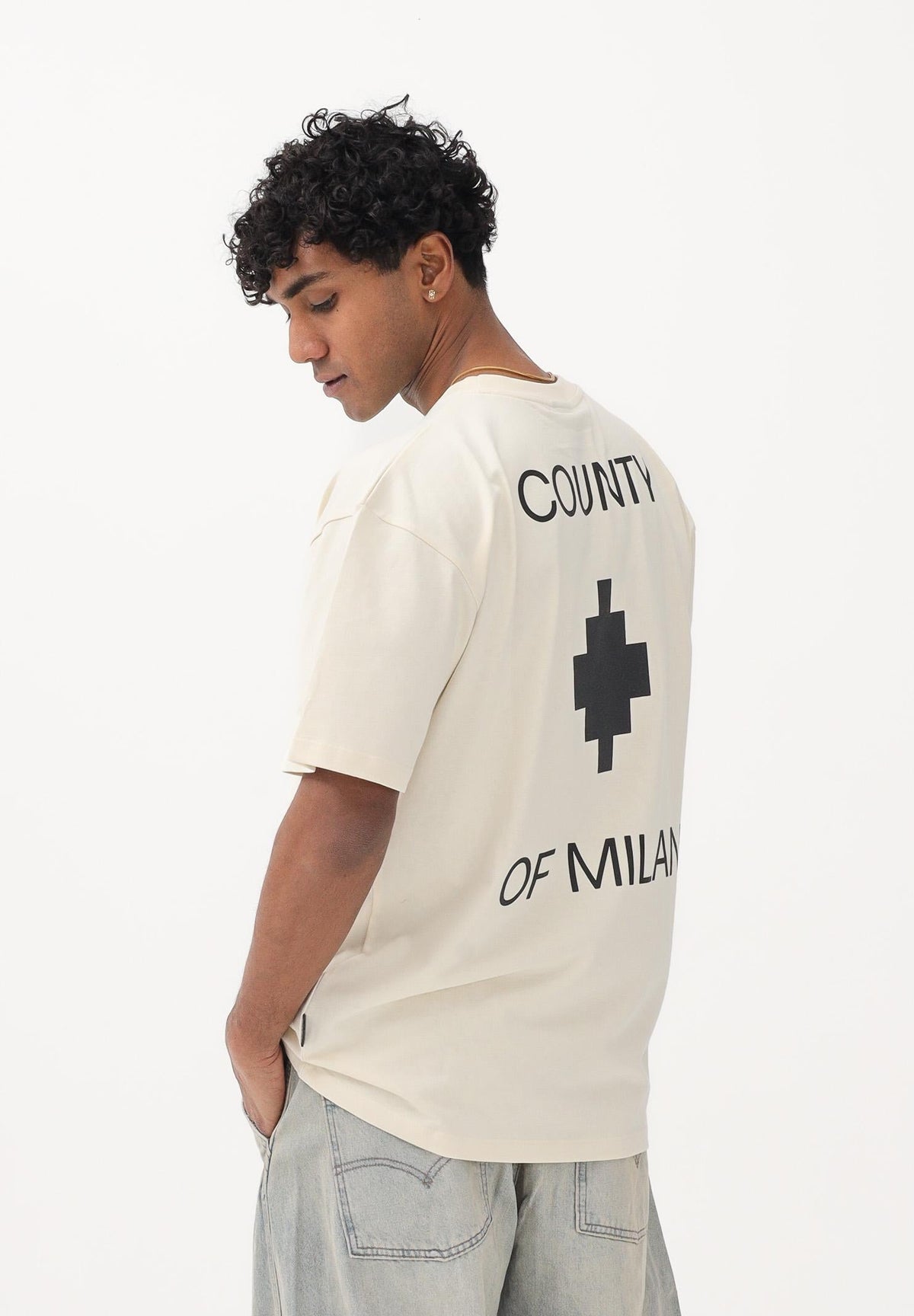 COUNTY OF MILAN Marcelo Burlon T-Shirt Stampa Retro Beige