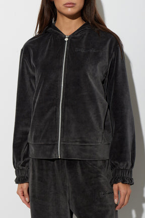 EMPORIO ARMANI Tuta Completa Con Zip e Cappuccio In Velluto Donna Nero