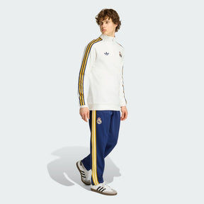ADIDAS ORIGINALS Tuta Completa Real Madrid Mezza Zip Bianca/Blu Con Strisce Bianche/Gialle (Copia)
