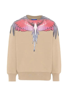 COUNTY OF MILAN Felpa Girocollo Marcelo Burlon Beige Con Ali Rosse E Viola
