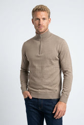 GIANNI LUPO Maglia Collo Alto Mezza Zip Beige