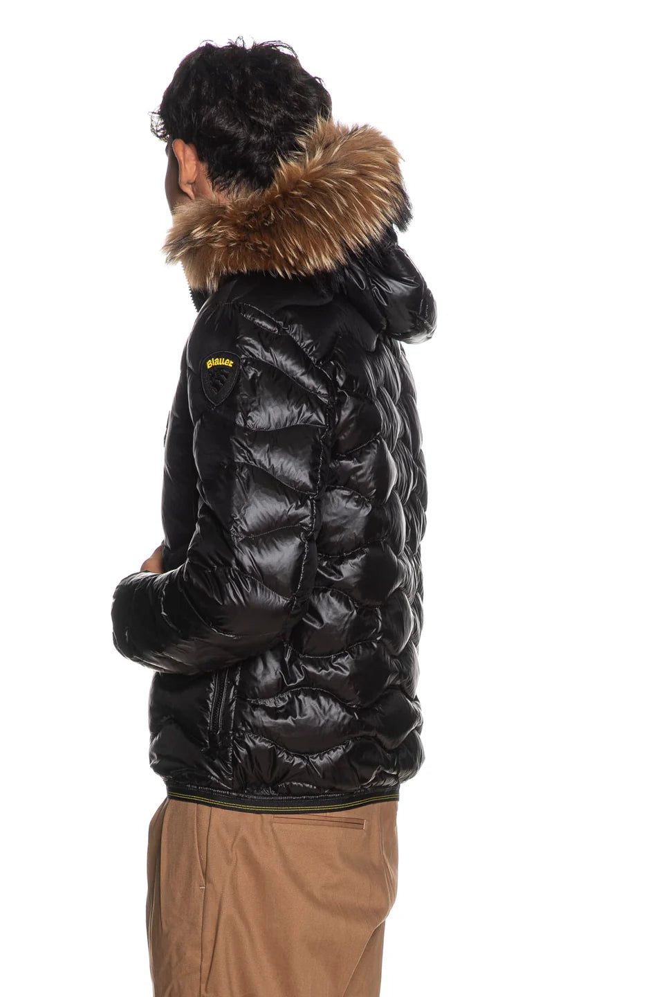 BLAUER Giubbotto Uomo Piumino Invernale Ondulato Con Pelliccia Nero