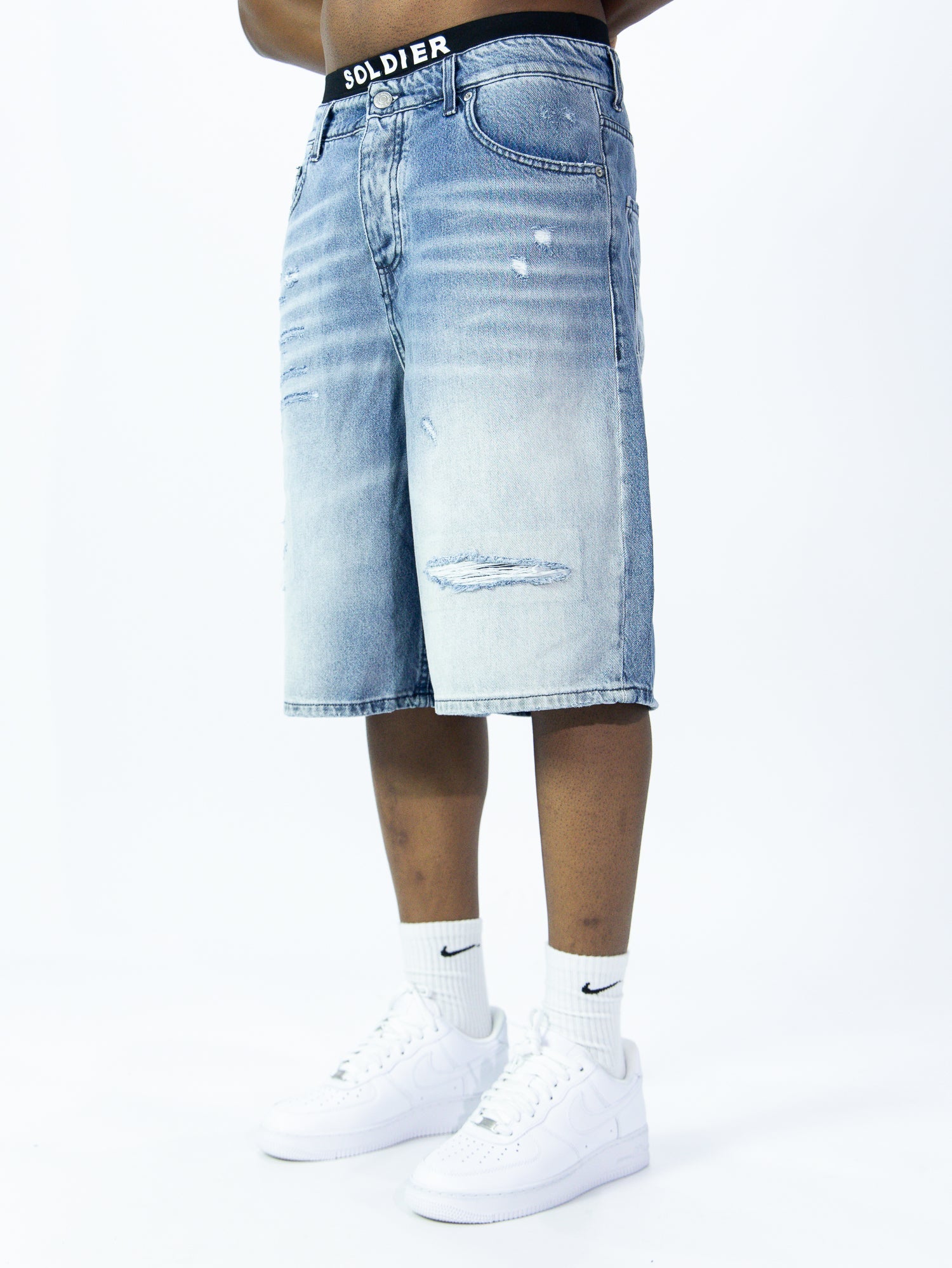 SOLDIER Bermuda Jorts Jeans In Denim Con Rotture Blu Chiaro