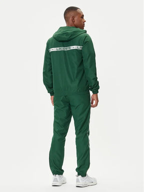 LACOSTE Tuta In Microfibra Con Zip e Cappuccio Banda Centrale Verde/Bianca
