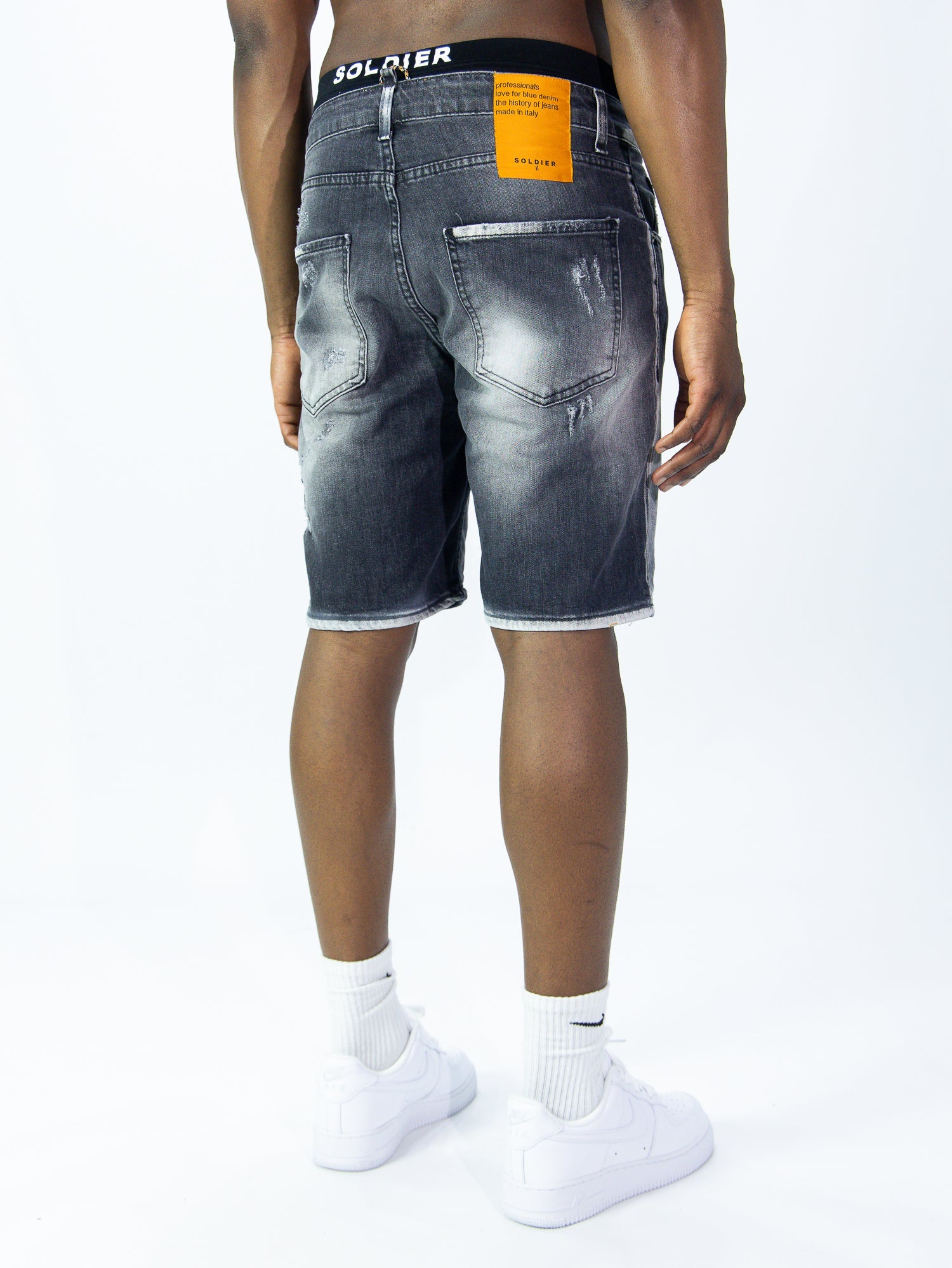 SOLDIER Bermuda Jeans In Denim Grigio Asfalto Con Strappi