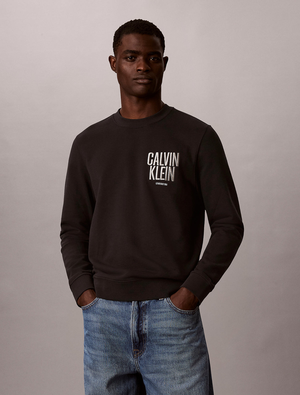 CALVIN KLEIN Felpa Girocollo Felpa In Spugna Di Cotone Con Logo Nero