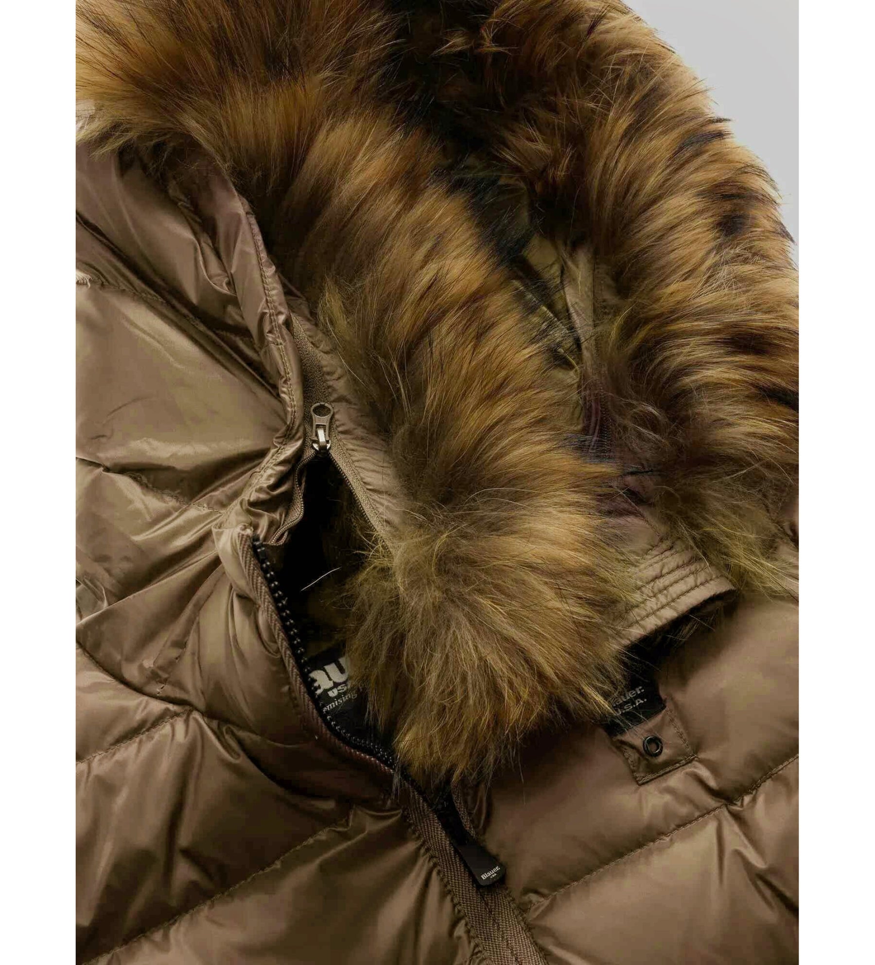 BLAUER Giubbotto Donna Piumino Invernale Fasciato Con Pelliccia Lungo Marrone