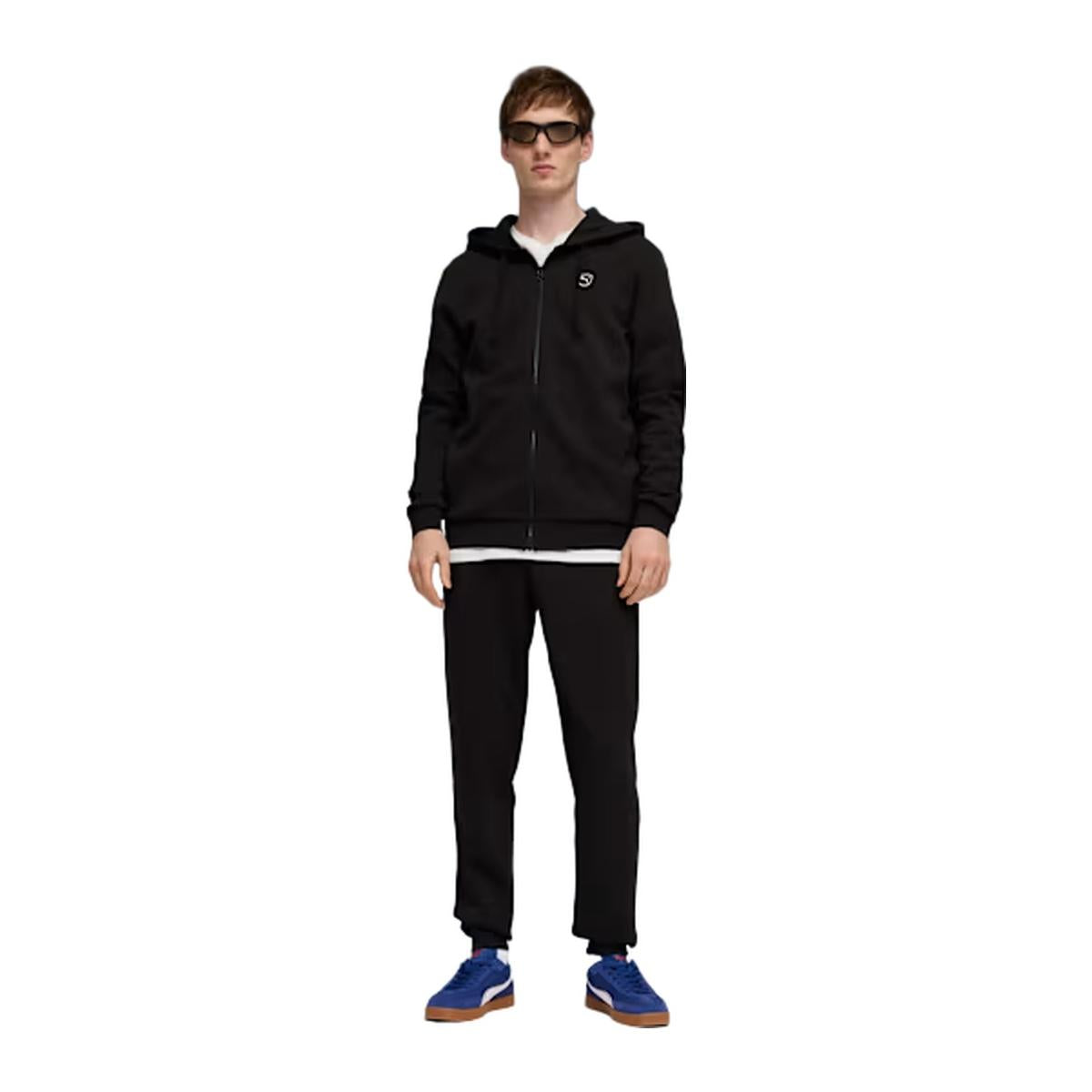 PUMA Tuta In Cotone Garzato Con Zip e cappuccio Nera