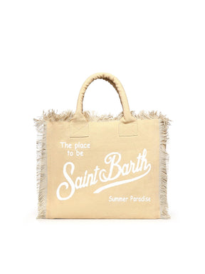 SAINT BARTH Borsa a spalla Borsa Vanity in canvas Beige Logo Bianco
