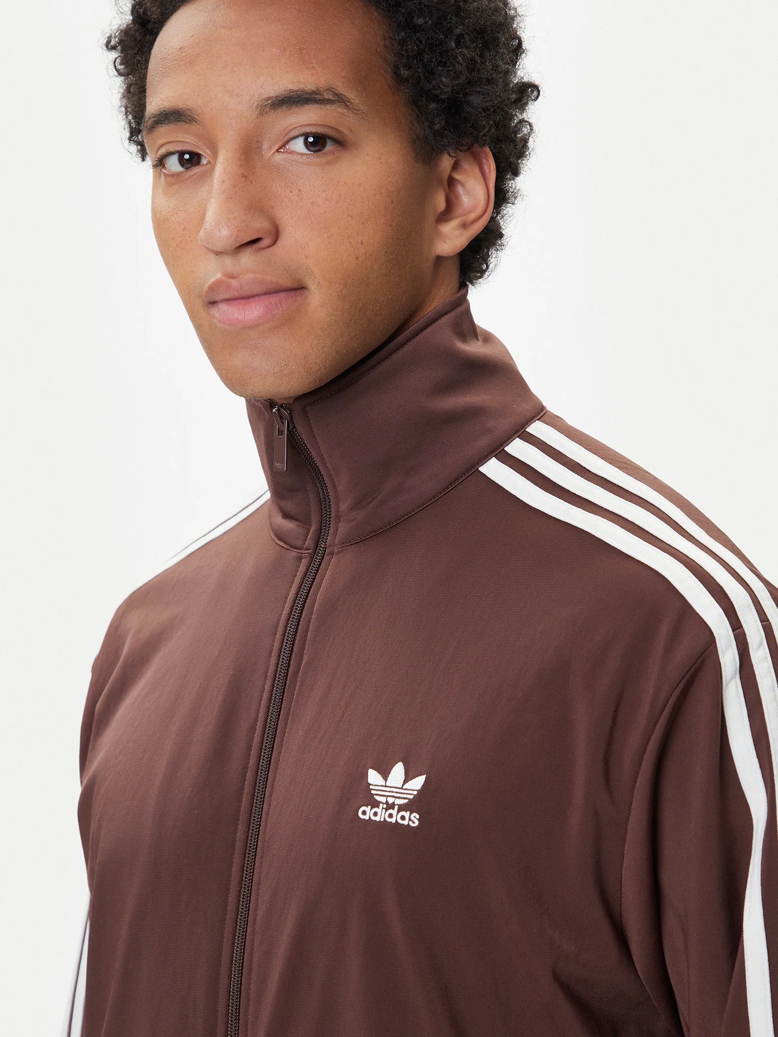 Adidas Originals Felpa con Zip Uomo Marrone Strisce Bianche
