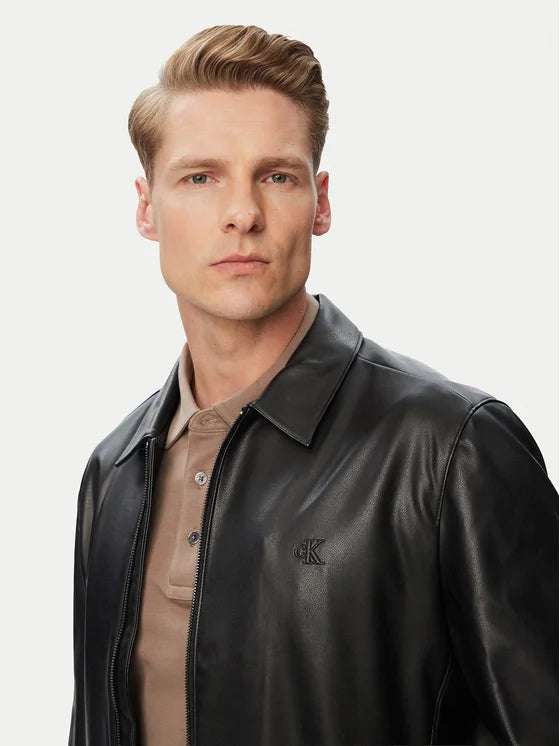 CALVIN KLEIN Giacca In Similpelle Con Logo Tono Su Tono Nera 26/27
